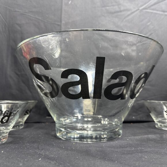 VTG Glass Salad Bowl Set – 1 Large + 6 Small Bowls w/ “Salad” Print Kitchenware - Picture 5 of 6